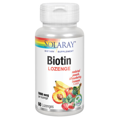 Solaray Biotin 5000 mcg | Natural Peach, Strawberry, Banana Flavor | 60 Lozenges