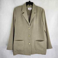 Emmelle Green Greenish Tan Button Front Jacket Blazer Size L Rayon 