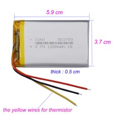 3.7v 1200mah 4.44Wh Li Battery Lipo 503759 JST 3Pin 1.0/1.25/1.5/2.0/2.54mm plug