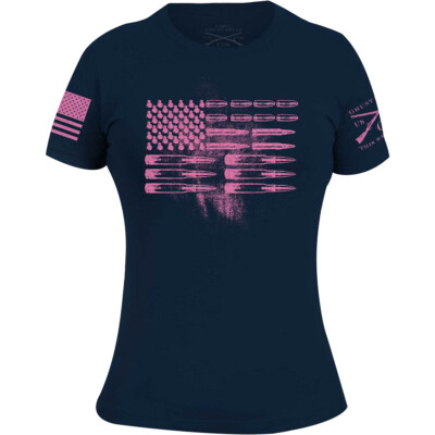 Grunt Style Damen T-Shirt Munition Flagge Rundhalsausschnitt - marineblau/pink