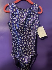 NWT SG GYMNASTICS dance LEOTARD Child Large RAZZLE purple stars with scrunchie
