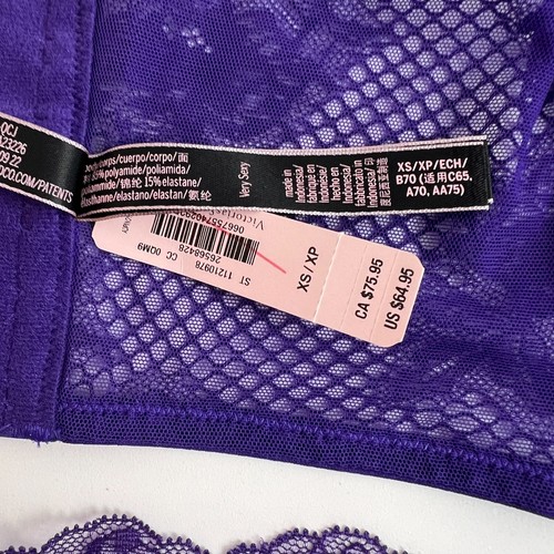 Victoria's Secret Very Sexy Halter Bralette Bra & Garter Belt Set Purple XS NWT - Picture 8 of 11