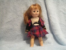 VTG Scottish Girl in Kilt, 7 1/2" Doll with Sleepy Eyes and Blond Hair