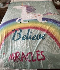 3D Rainbow Unicorn Bed Pillowcase Duvet Cover Sz Full Believe In Miracles