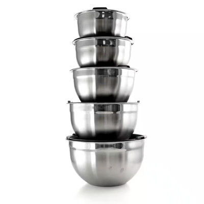 MegaChef 5-Piece Stainless Steel Silver Multipurpose Mixing Bowl Set with Lids
