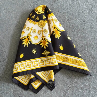 GIANNI VERSACE silk neck scarf Baroque Fly Ladybug Medusa size