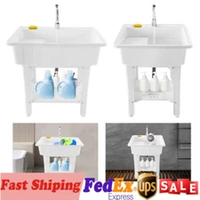 White Utility Sink Laundry Tub For Washing Room, Basement,Garage Wash Station