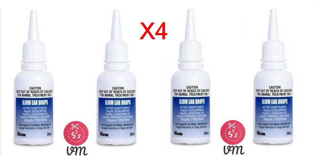 Ilium Ear Drops 20 ml x 4 Pack (Free Shipping) For Dogs/Cats Fungal