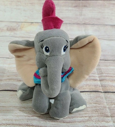 Vintage Disney Plush Dumbo Elephant Bean Bag Stuffed Animal Gray 7"