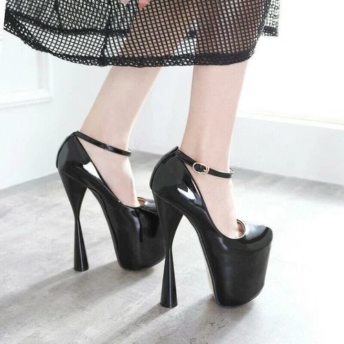 19 cm Damenschuhe mit Stilettoabsatz Vintage Knöchelriemen Plateau Pumps Nachtclub - Bild 10 von 17