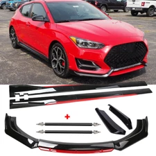 Gloss Black Strut Rod Front Bumper Lip Spoiler Splitter For Hyundai Veloster