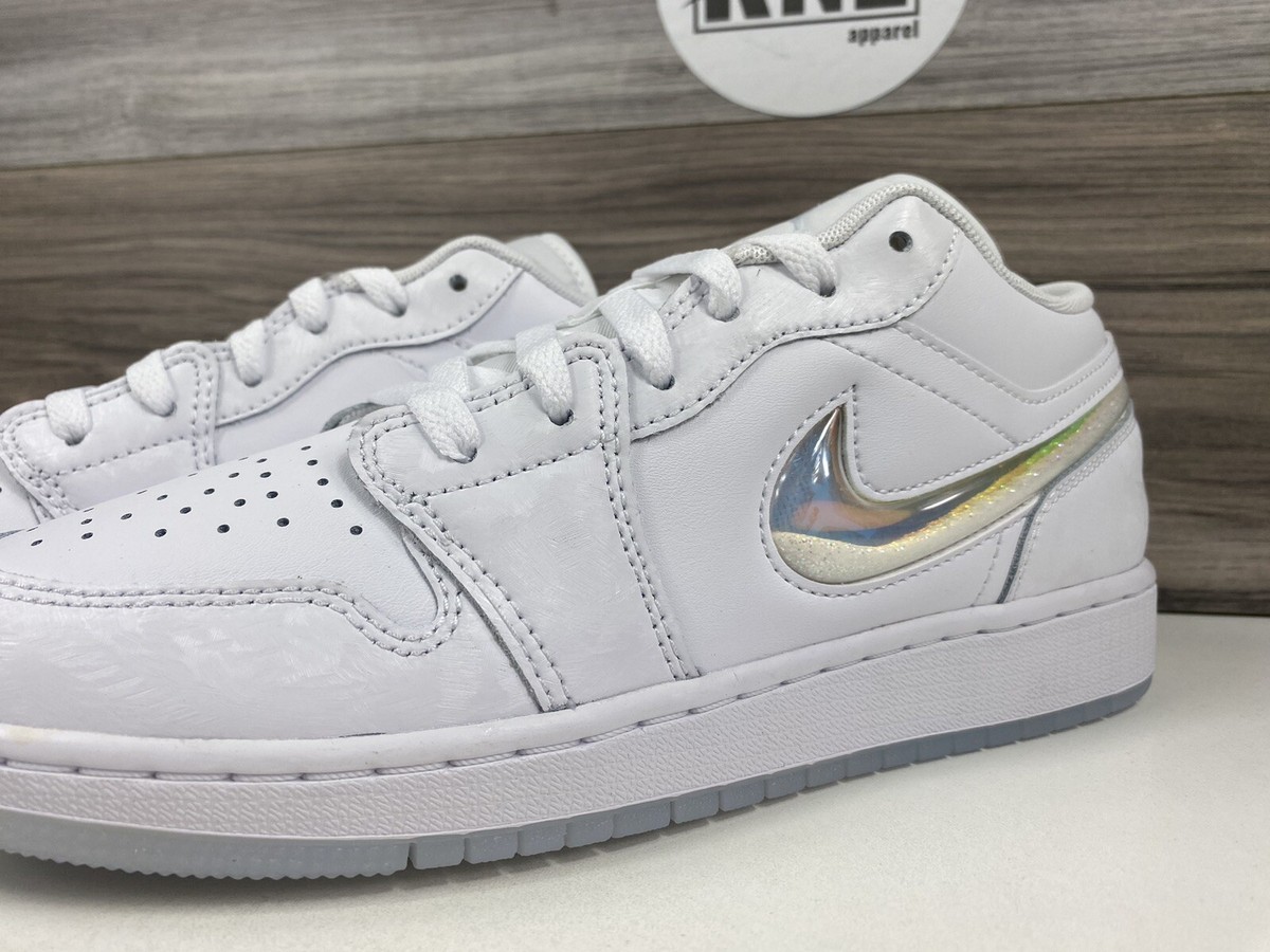 Nike GS Air Jordan 1 Low White Ice Blue Glitter Swoosh Nike GS Air Jordan 1 Low White Ice Blue Glitter Swoosh