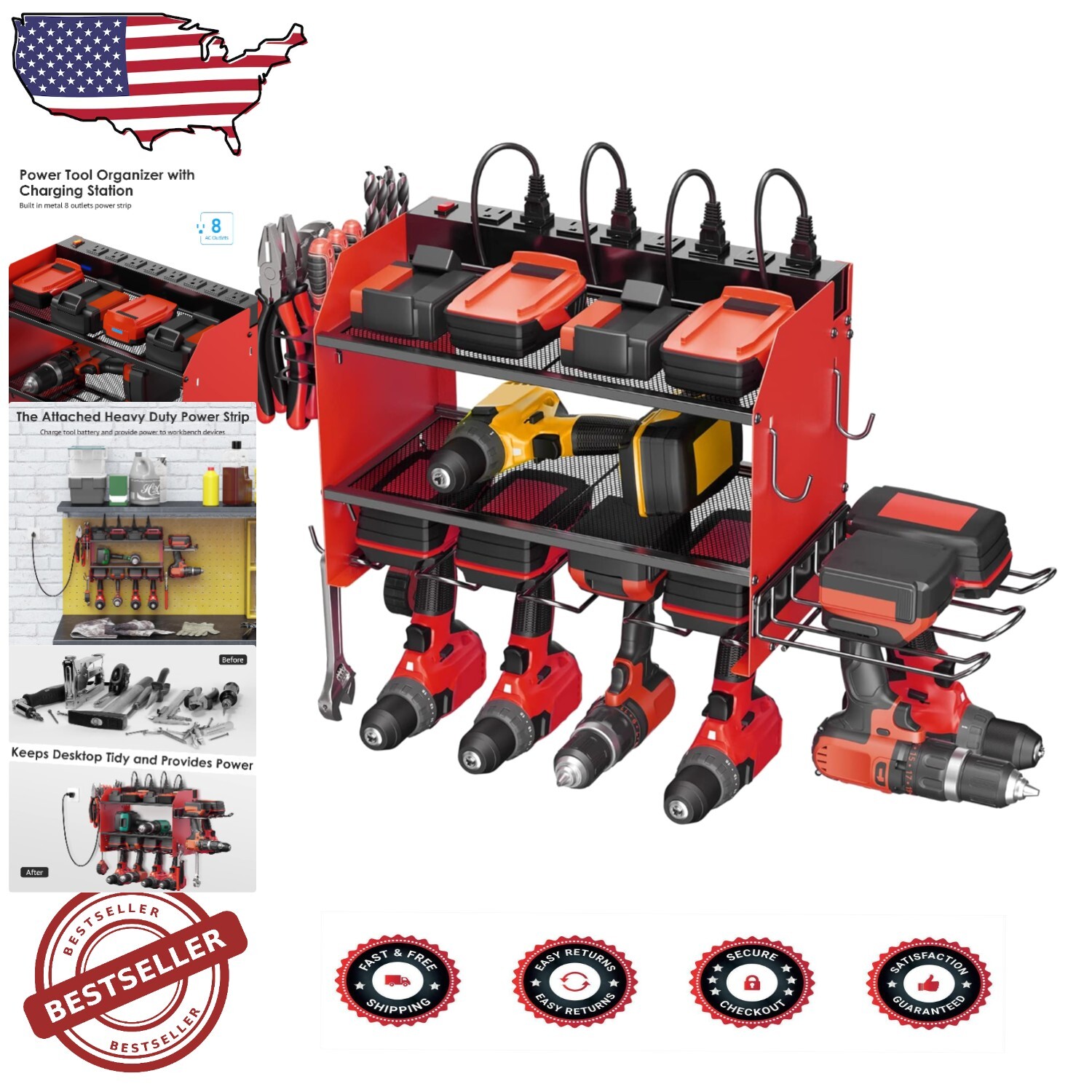 Heavy Duty Utility Rack with Tool Organizer and 10FT Power Cable