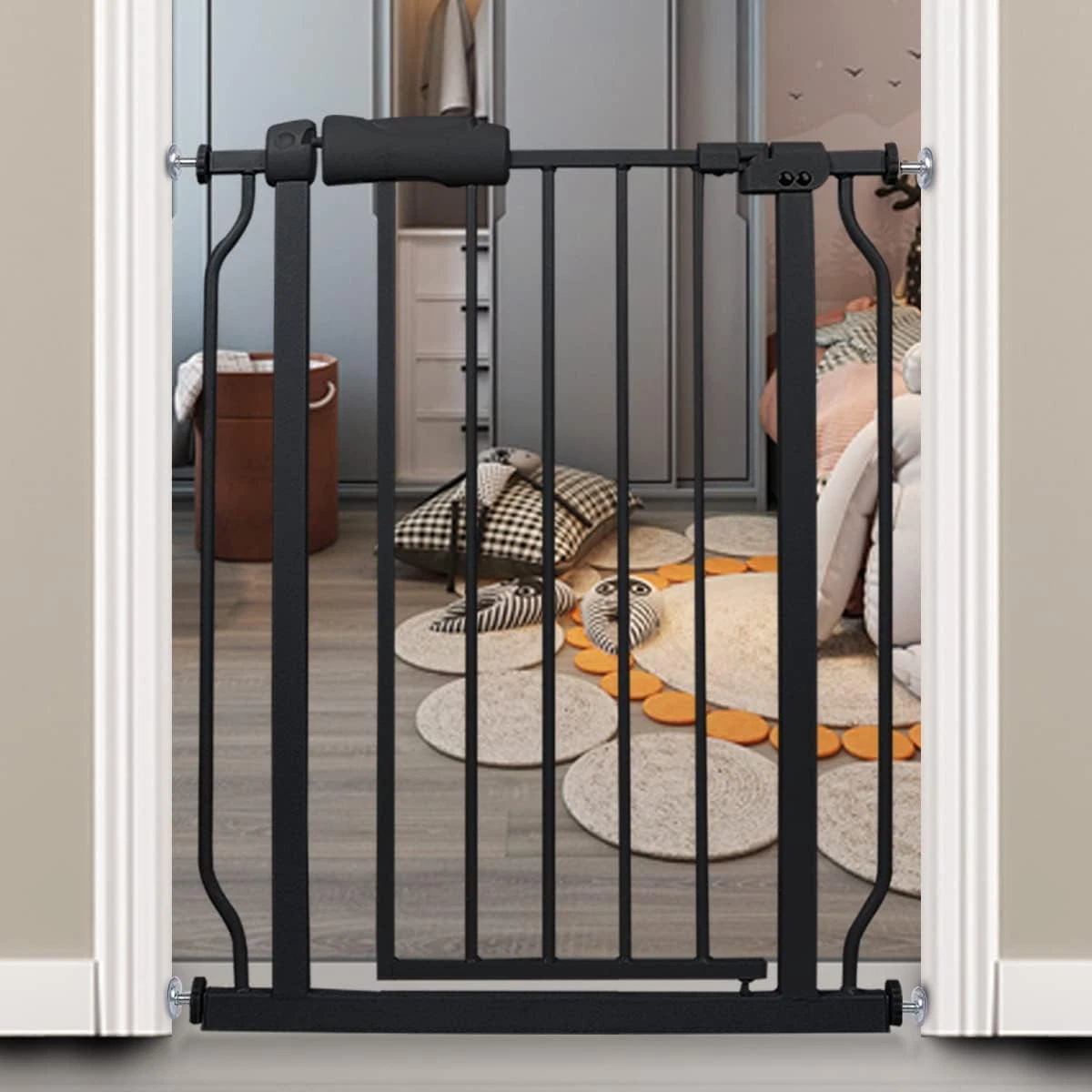 Narrow Baby Gate 24 Inch Small Black Tension Indoor Safety Gates