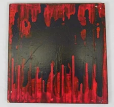 Original 12x12 Contemporary Abstract Modern Art Drip Painting Dark Blue Pink