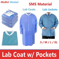 10/30Pcs Dynarex Medical Lab SMS Jackets Coats 40g w/ Knit Cuffs 3 Pockets S/M/L