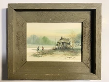 Vtg Watercolor Painting Thailand Landscape Tribal