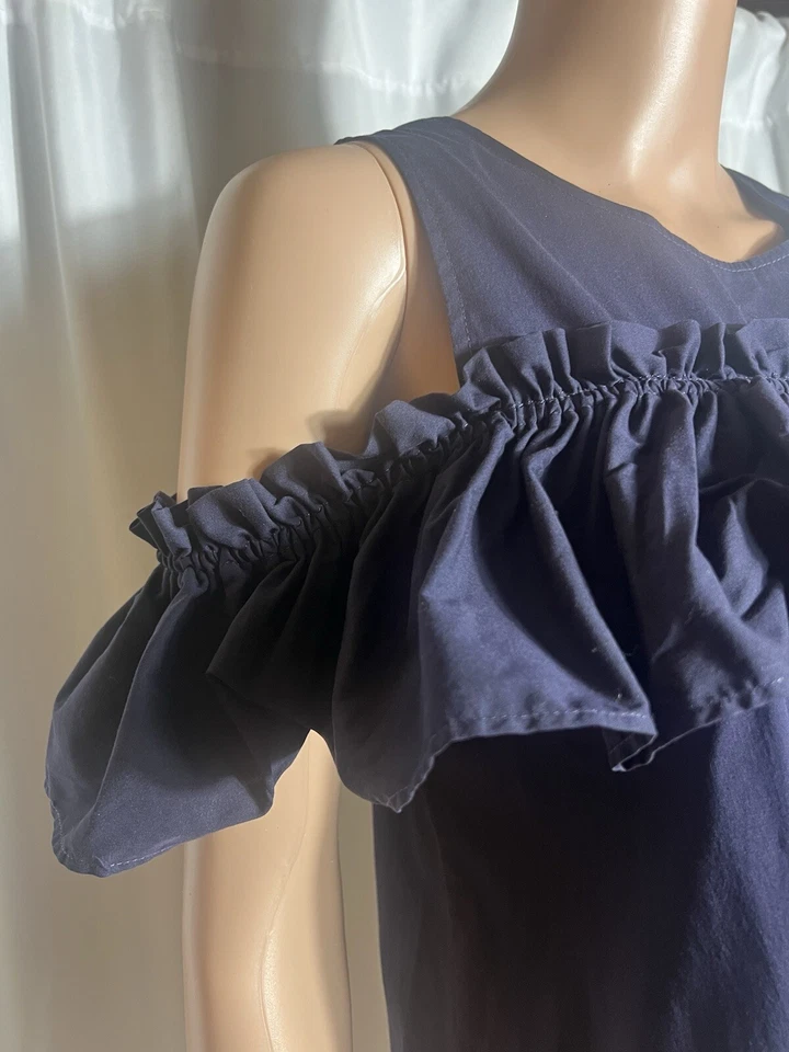 Copper Key Women’s Size S Navy Ruffle Off/Cold-Shoulder Top Flowy Versatile - Image 3 of 4