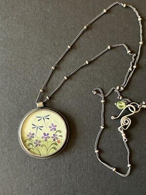 Ananda Design Sterling Artisan Dragonflies Watercolor Pendant Necklace