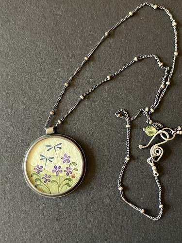 Ananda Design Sterling Handwerk Libellen Aquarell Anhänger Halskette
