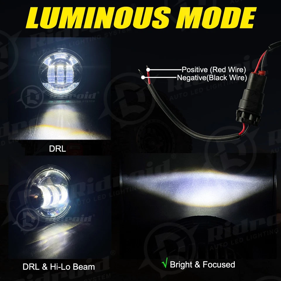 Pair 4.5" inch LED Spot Passing Lamp Halo Fog Lights For Harley Motorcycle 4 1/2 - Image 3 of 4