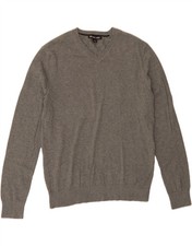 MICHAEL KORS Mens V-Neck Jumper Sweater Medium Grey Cotton CS13