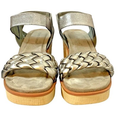 Pierre Dumas Wedge Sandals Womens 9 Metallic Braided Strap Comfort Slip On