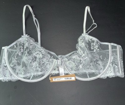 Women s Skims Embroidered Lingerie Front Close Unlined Demi Bra  Pearl Size 42DD