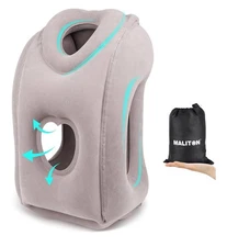 Maliton Inflatable Travel Pillow for Airplane Comfortable Sleeping NEW Grey