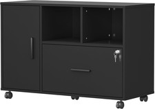Wood File Cabinet with Lock, 1-Drawer Wooden Office Lateral Filing Cabinet on Wh