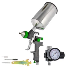 New 2.5mm HVLP Gravity Feed SPRAY GUN w/ REGULATOR Auto Paint Primer Metal Flake