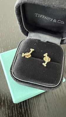 Tiffany & Co Tiffant T Smile Earrings in Gold with Diamonds 18K Yellow Gold - Image 1 of 3