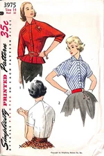 Rare Vintage 1950s Blouse Overblouse Sewing Pattern 3975 Bust 32 Complete