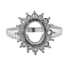 9x11MM Oval Shape Semi Mount Solitaire Halo Wedding Ring 925 Sterling Silver