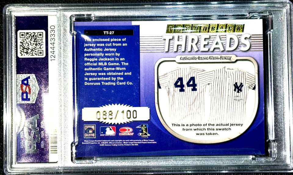 CAMISETA USADA REGGIE JACKSON 2001 DONRUSS ELITE THREADS JUEGO/100 PSA 6 Foto 2 de 2