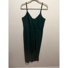 Lulus Reinette Dark Green Tulip Midi Dress V-Neck Spaghetti Strap Womens Large