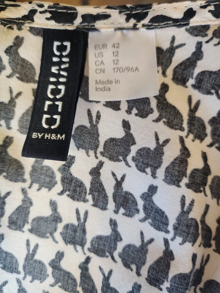 Bunny Rabbit Mod A Line blouse shirt women L 12 Peter pan collar zip Kawaii - Image 3 of 3