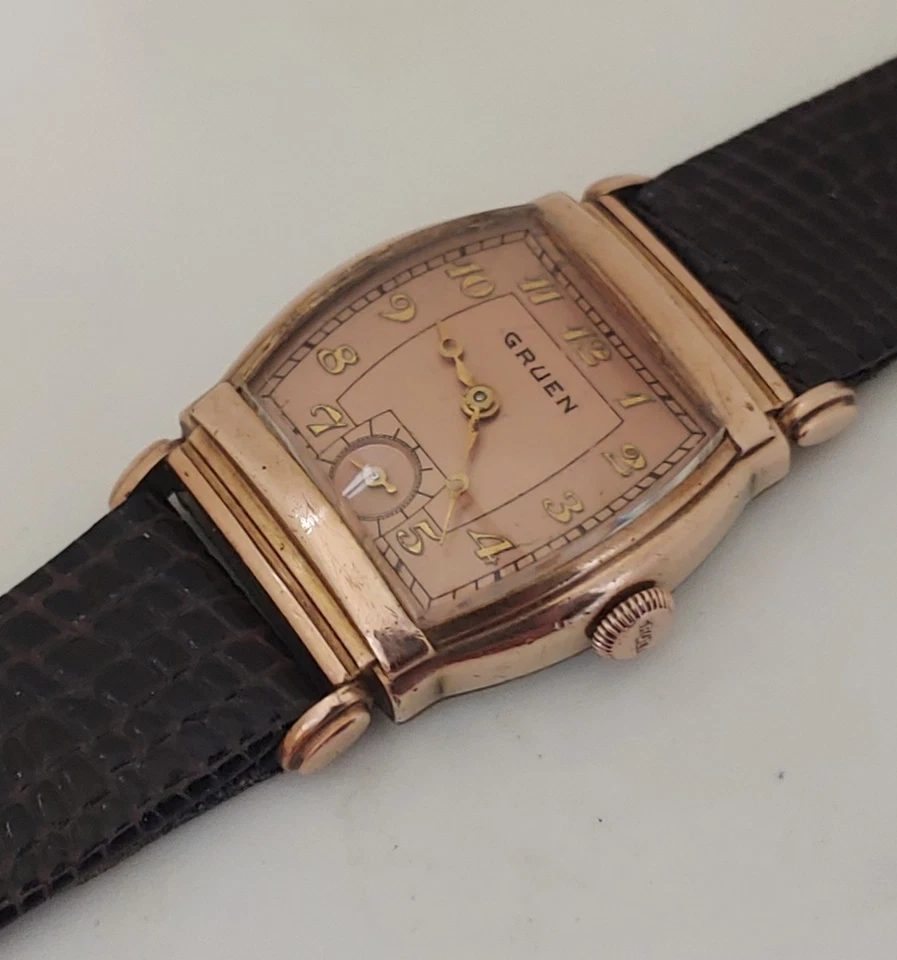 复古 20 世纪 50 年代 Gruen 三文鱼表盘手发条男士腕表 — 第 2/4 张图片