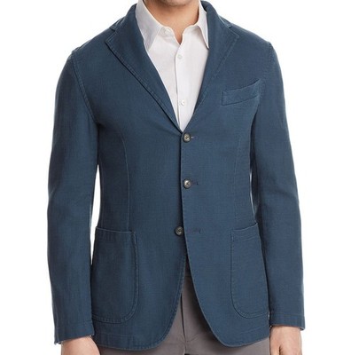 Eidos Men's Blue Solid Cotton Linen Sport Coat Suit Jacket Blazer Size 56R