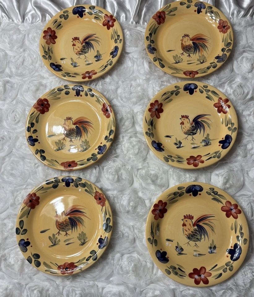 Gibson GOOD MORNING YELLOW Floral Rooster Center Stoneware Salad Plates Set 6 - Image 4 of 4