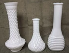3-Vintage Milk Glass Vases  1940’s 1950’s Diamond & Stripe Patterns-White Winter