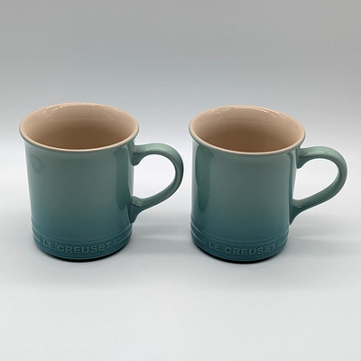 Le Creuset Vancouver Mug Set of 2 NEW 14 oz Cool Mint Blue Green Stoneware 2nds