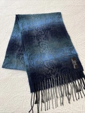Cejon Scarf Blue Floral Paisley Wrap 11.5"x64" Rectangle Fringe Made In Italy