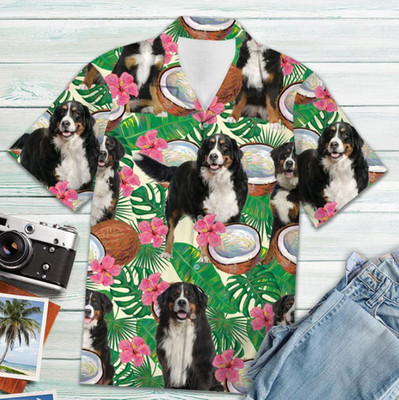 Bernese Mountain Dog Tropical Coconut 3D Hawaiian Shirt Unisex S-234XL