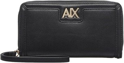 Armani Exchange Donna Madison, nachhaltig, Gold Metall Logo Tri-Fold Geldbörse, Bla