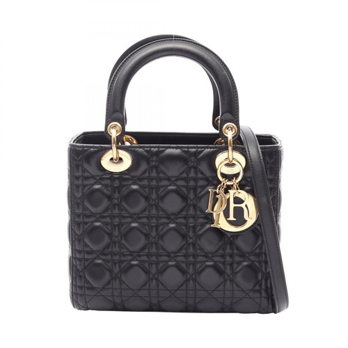 Christian Dior LADY DIOR Medium Cannage shoulder Handbag leather Black Used