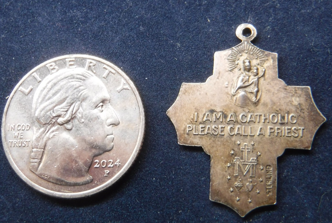 Four Way Medal Vintage Catholic Sterling Silver