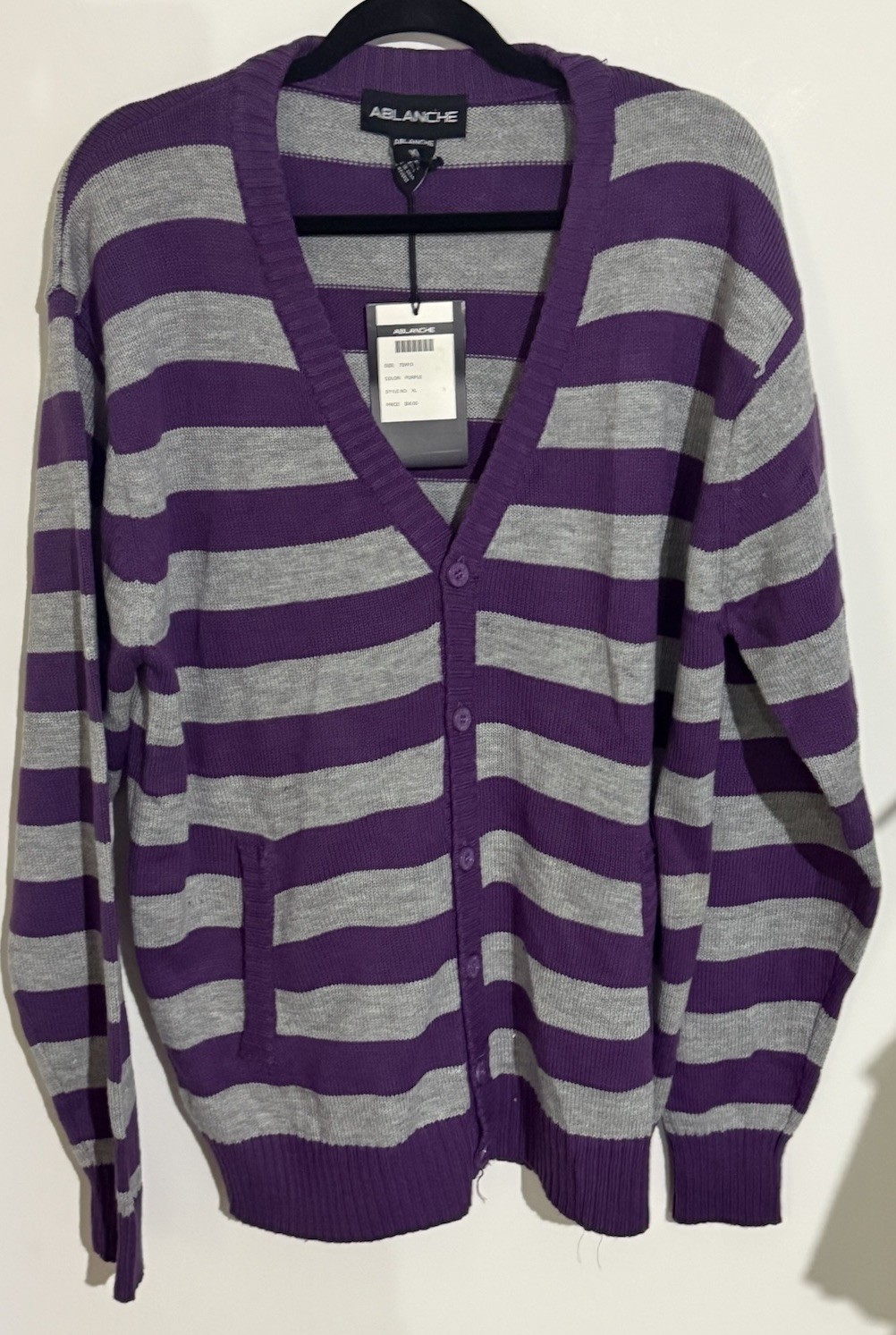 Ablanche Pocketed Striped Cardigan Sweater Mens Size XL Purple Dead stock NWT