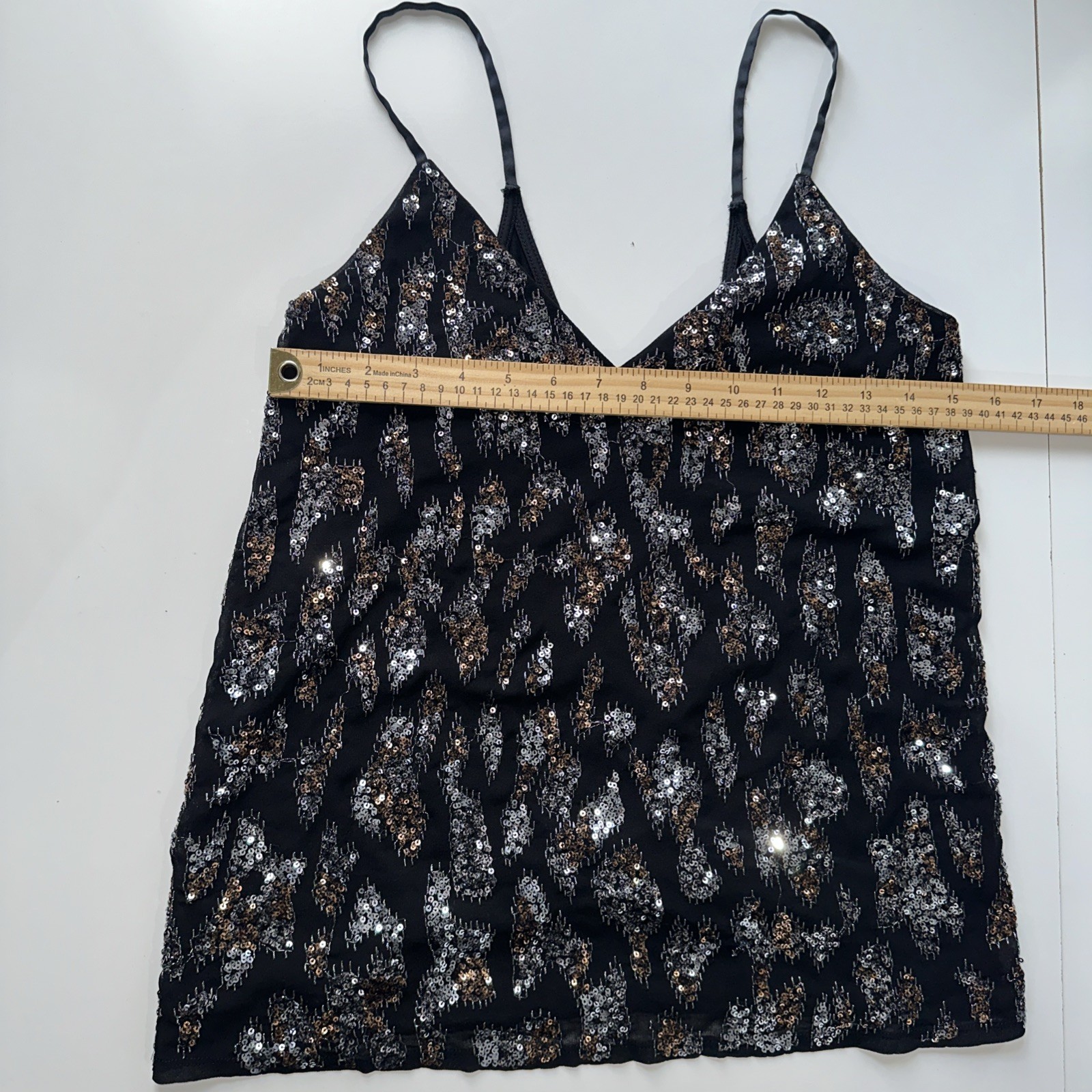 Express Sequin Black Spaghetti Strap Sleeveless V… - image 7