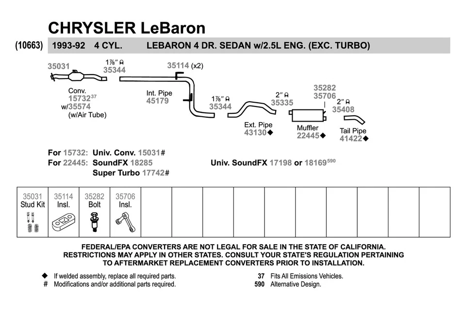 For Chrysler New Yorker 1987 Walker 41422 Aluminized Steel Exhaust Tailpipe Foto 3 de 4